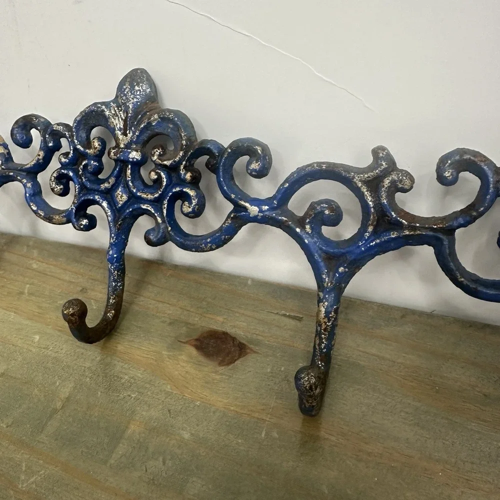Vintage Rustic Cast Iron Scroll Victorian Wall Mount Coat Towel Hooks 5 Hooks